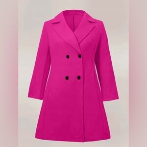 Pre-Owned Hot Pink SHEIN Clasi Lapel Neck Double Breasted Overcoat